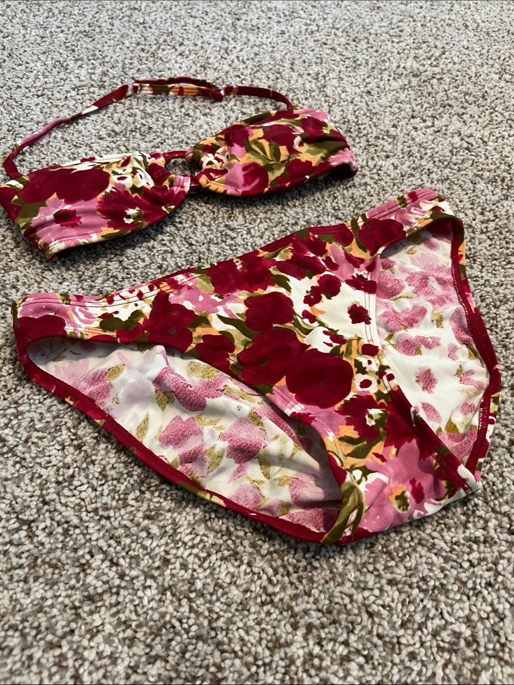 Floral Red Pink Bandeau Bikini Set - Picture 3 of 11